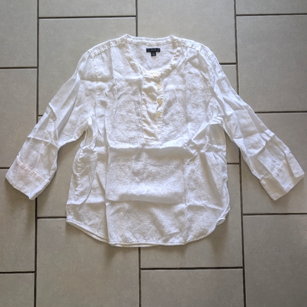 J. Crew Women's White Linen Half Button-Up Top Size Medium